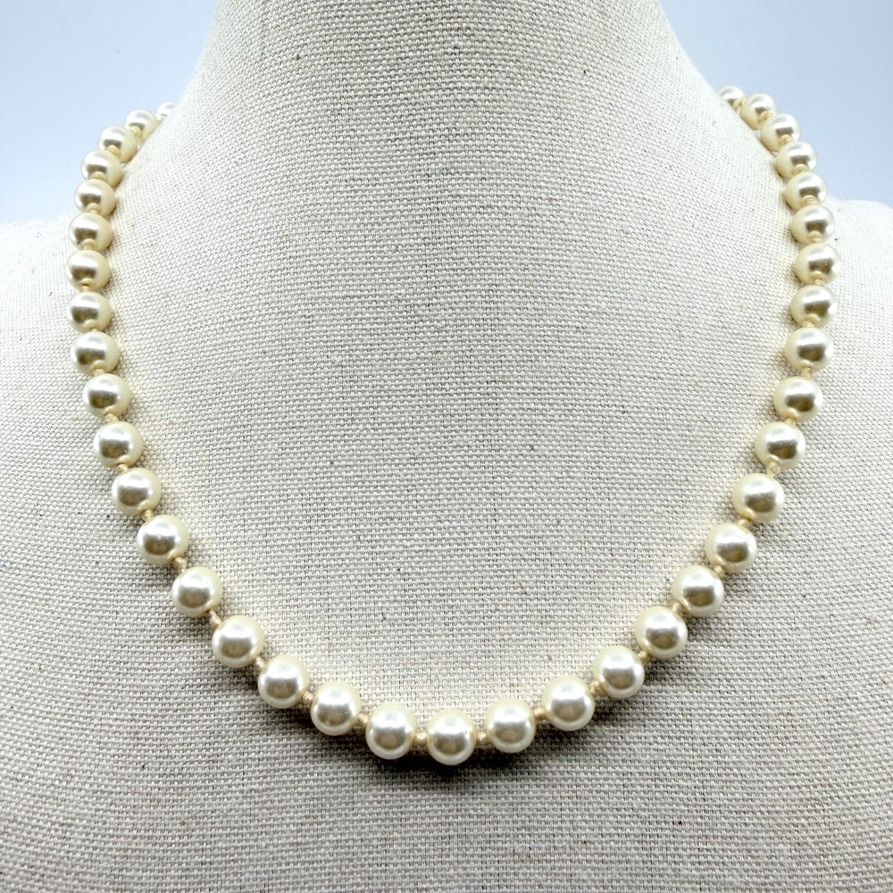 Vintage Knotted Glass Faux Pearl Choker Necklace Y2K 90s Cream